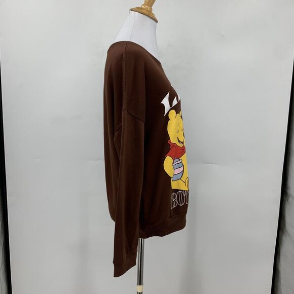Disney Winnie The Pooh Sweater Womens S Brown Crew Neck Micro Fleece Pullover - Picture 5 of 12